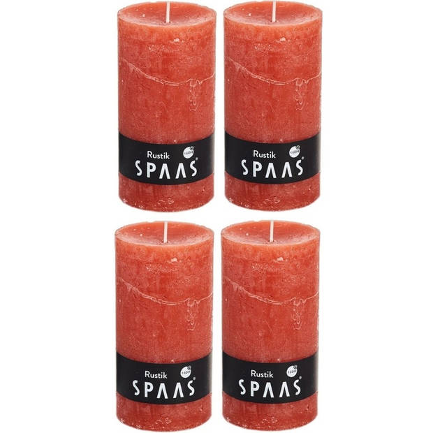 4x Rustieke kaarsen oranje 7 x 13 cm 60 branduren sfeerkaarsen - Stompkaarsen