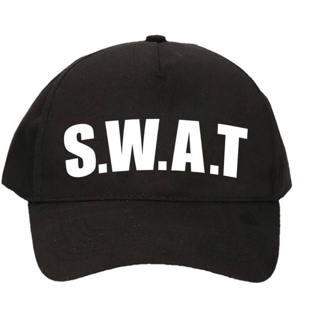 Politie/SWAT team verkleed cap/pet blauw met pistool/holster/badge voor kinderen - Verkleedhoofddeksels