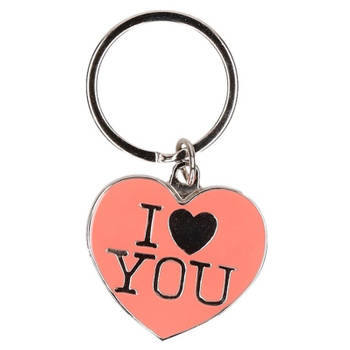 Valentijn cadeautje roze sleutelhanger I love you - Sleutelhangers