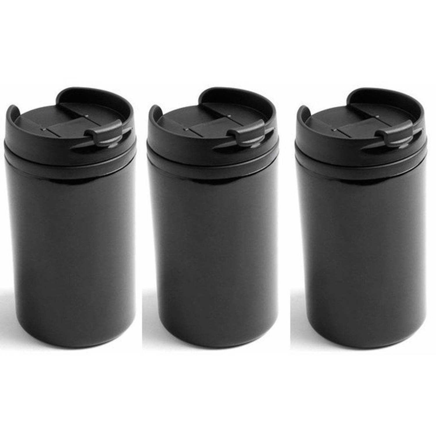 3x Isoleerbekers RVS metallic zwart 320 ml - Thermosbeker