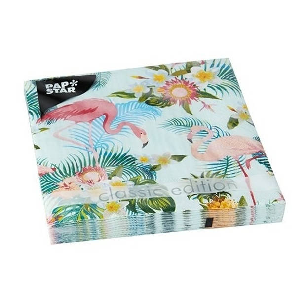 40x Feest servetten hawaii Flamingo 33 x 33 cm - Feestservetten