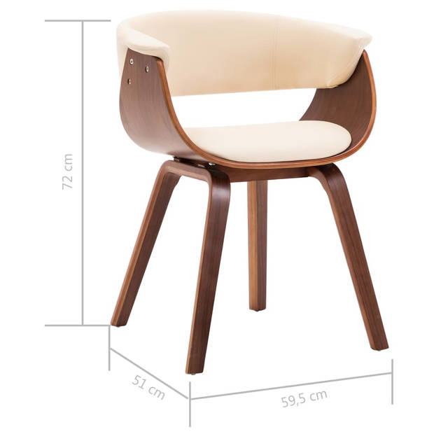 The Living Store Eetkamerstoelenset - Crème/Bruin - Kunstleer - Gebogen Hout - 6 Stoelen - 59.5x51x72cm