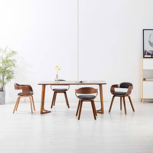 The Living Store Eetkamerstoelen - Set van 4 - Donkergrijs - Houten Frame - 49x51x70cm