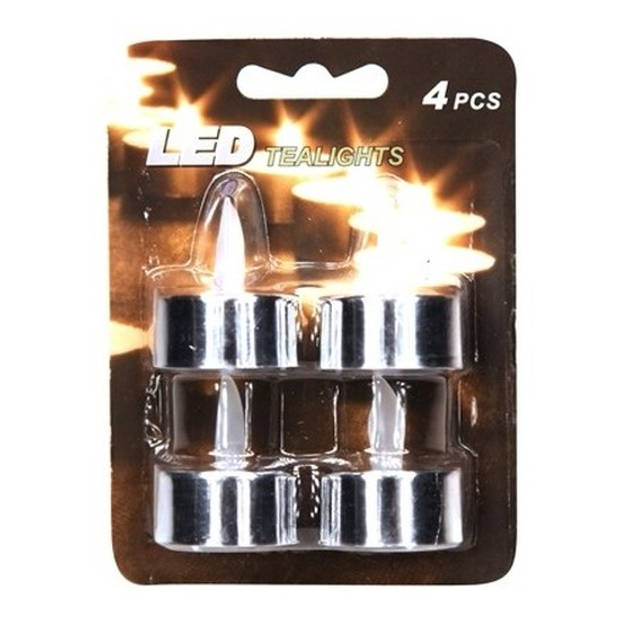 Theelichtjes zilver electrisch 4 stuks - LED kaarsen