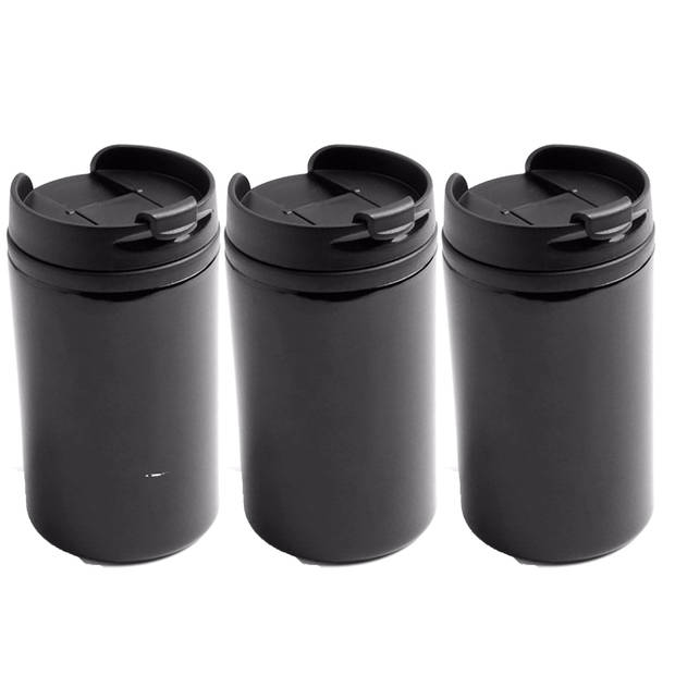 3x Isoleerbekers RVS metallic zwart 300 ml - Thermosbeker