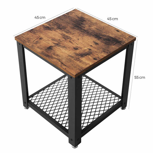 Sidetable hout - bijzettafel industrieel met hout en metalen frame - salontafel 45x45x55