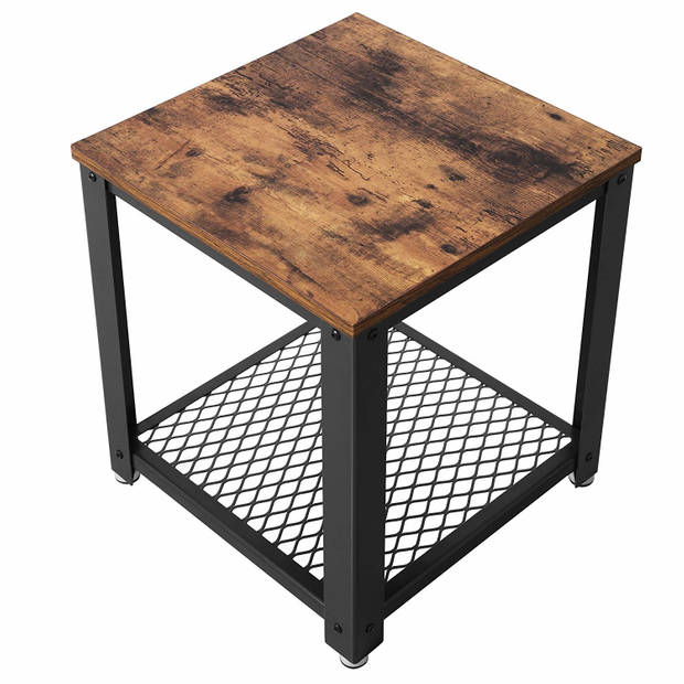 Sidetable hout - bijzettafel industrieel met hout en metalen frame - salontafel 45x45x55