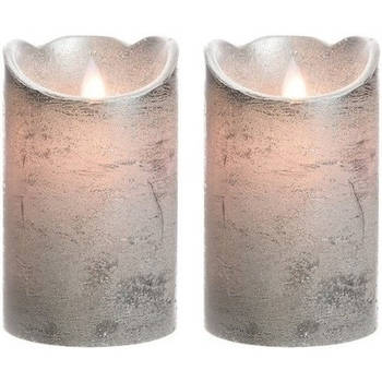 2x Zilveren nep kaarsen met led-licht 12 cm - LED kaarsen