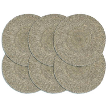 vidaXL Placemats 6 st rond 38 cm jute effen grijs