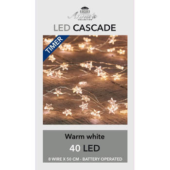 3x Kerst cascade verlichting sterretjes met timer warm wit 8x 50 cm - Lichtsnoeren