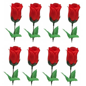 8x Super voordelige rode rozen 28 cm Valentijnsdag - Kunstbloemen