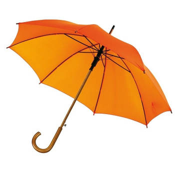 Oranje paraplu met gebogen houten handvat, houten steel en metalen frame 103 cm - Paraplu's