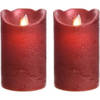 2x Kerst rode nep kaarsen met led-licht 12 cm - LED kaarsen