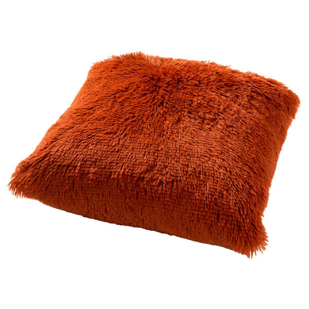 Dutch Decor - FLUFFY - Sierkussen 45x45 cm - superzacht - effen kleur - Potters Clay - oranje-terracotta