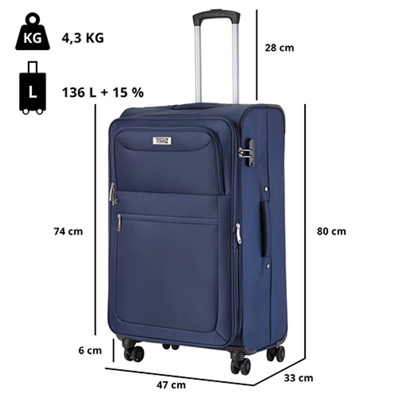 ondergronds dosis Industrieel TravelZ Softspinner TSA Kofferset - 2-delig Handbagage + groot formaat -  Dubbele wielen - Blauw | Blokker