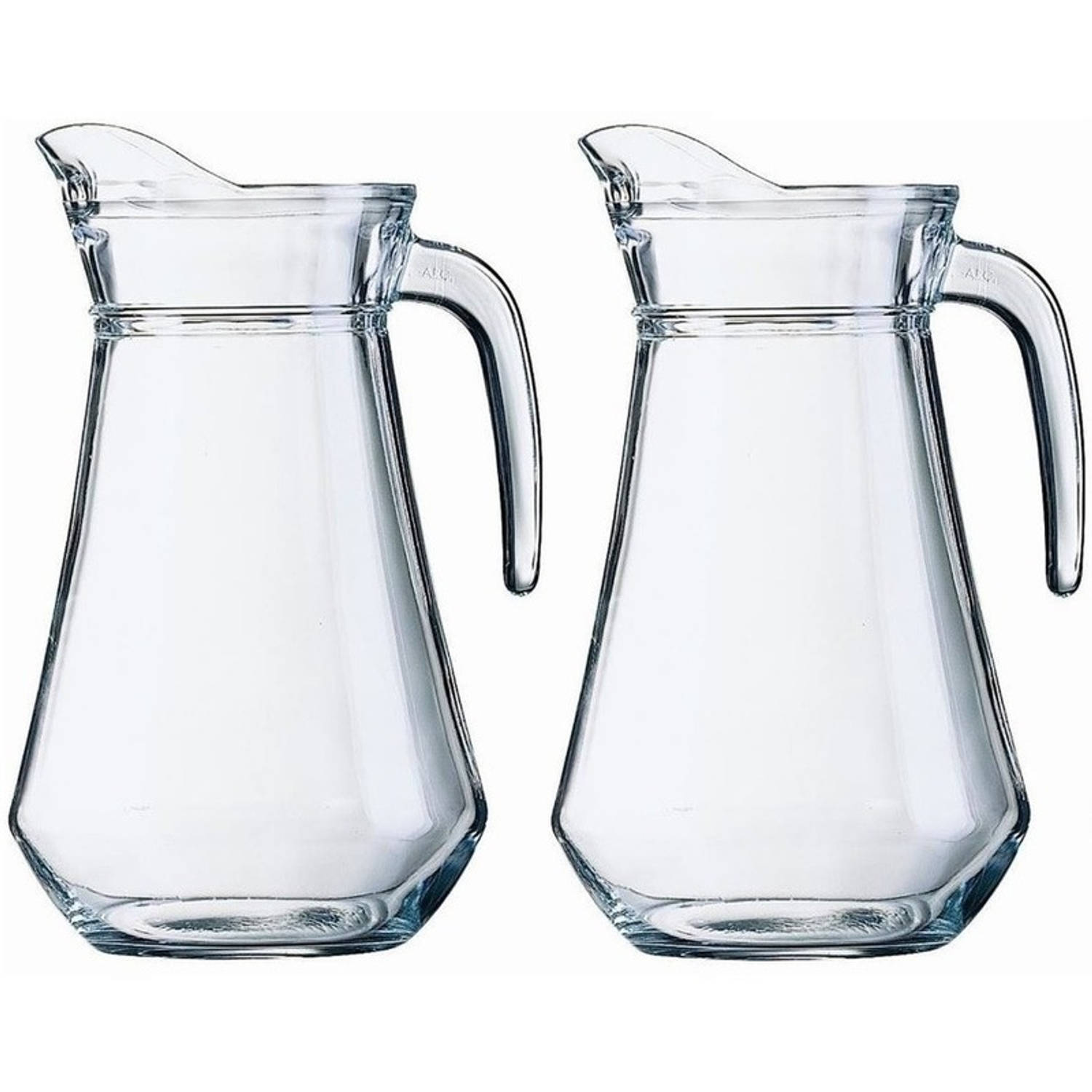2x Sapkan/waterkan van glas 1000 ml - Schenkkannen