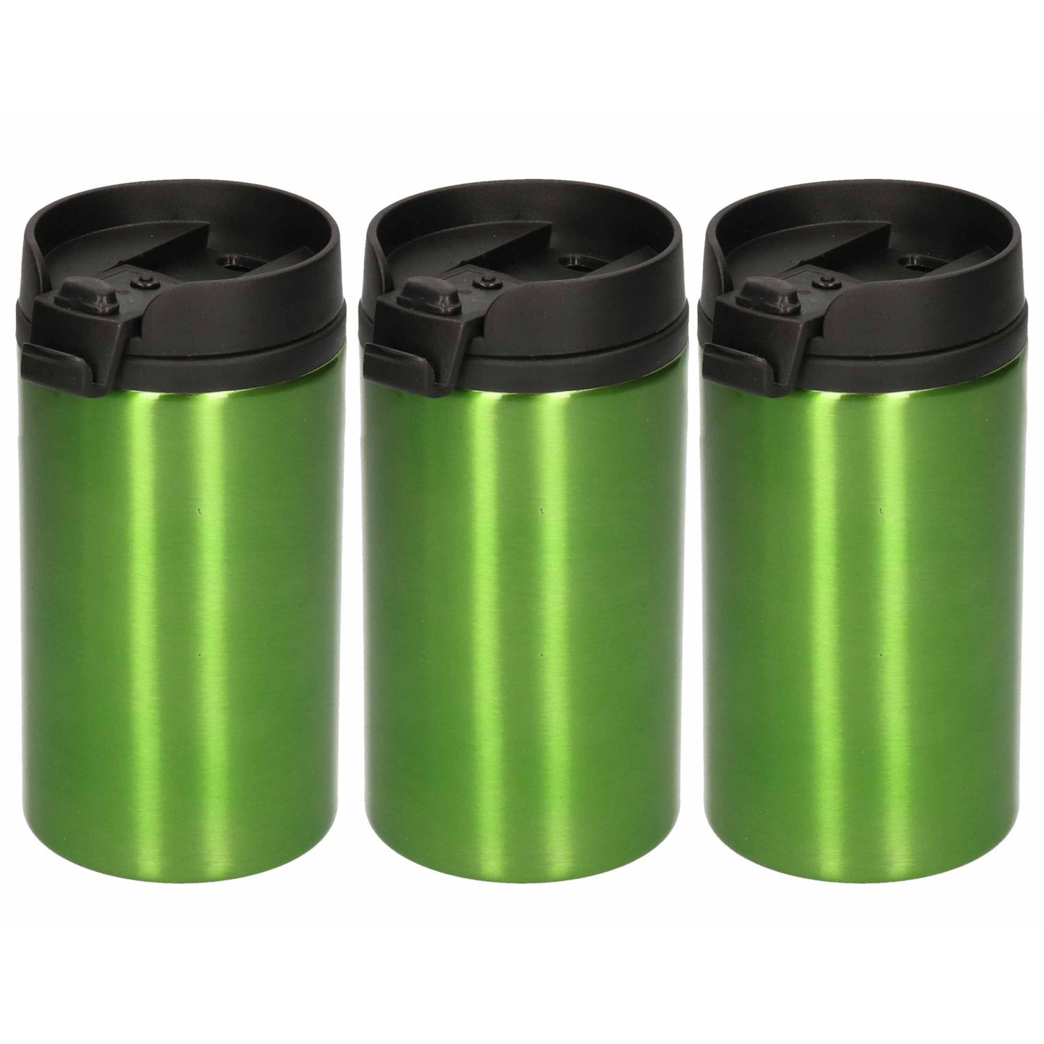 5x Warmhoudbekers metallic-warm houd bekers groen 320 ml RVS Isoleerbekers-thermosbekers voor onderw