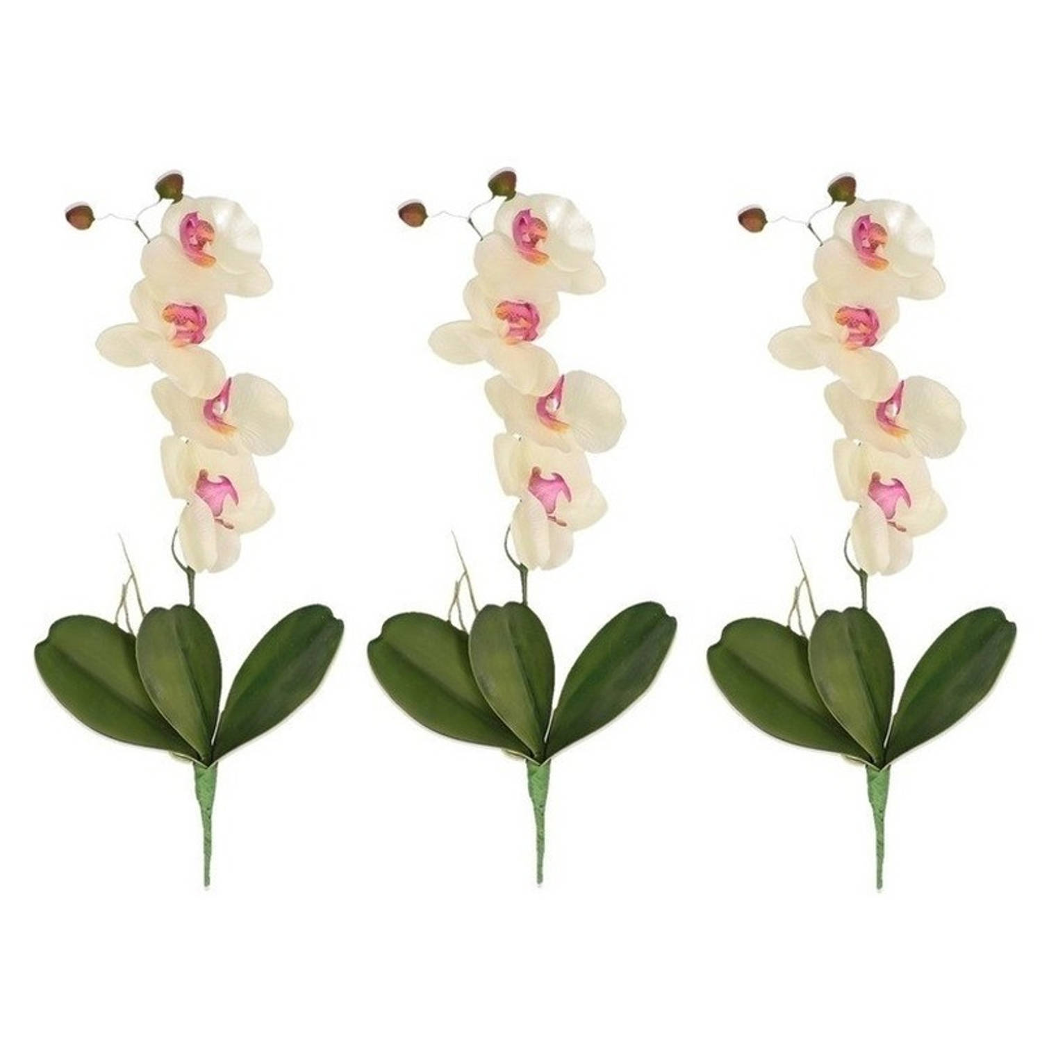 3x Roze-wit Orchidee-phalaenopsis Kunstplant 44 Cm Voor Binnen Kunstplanten-nepplanten-binnenplanten