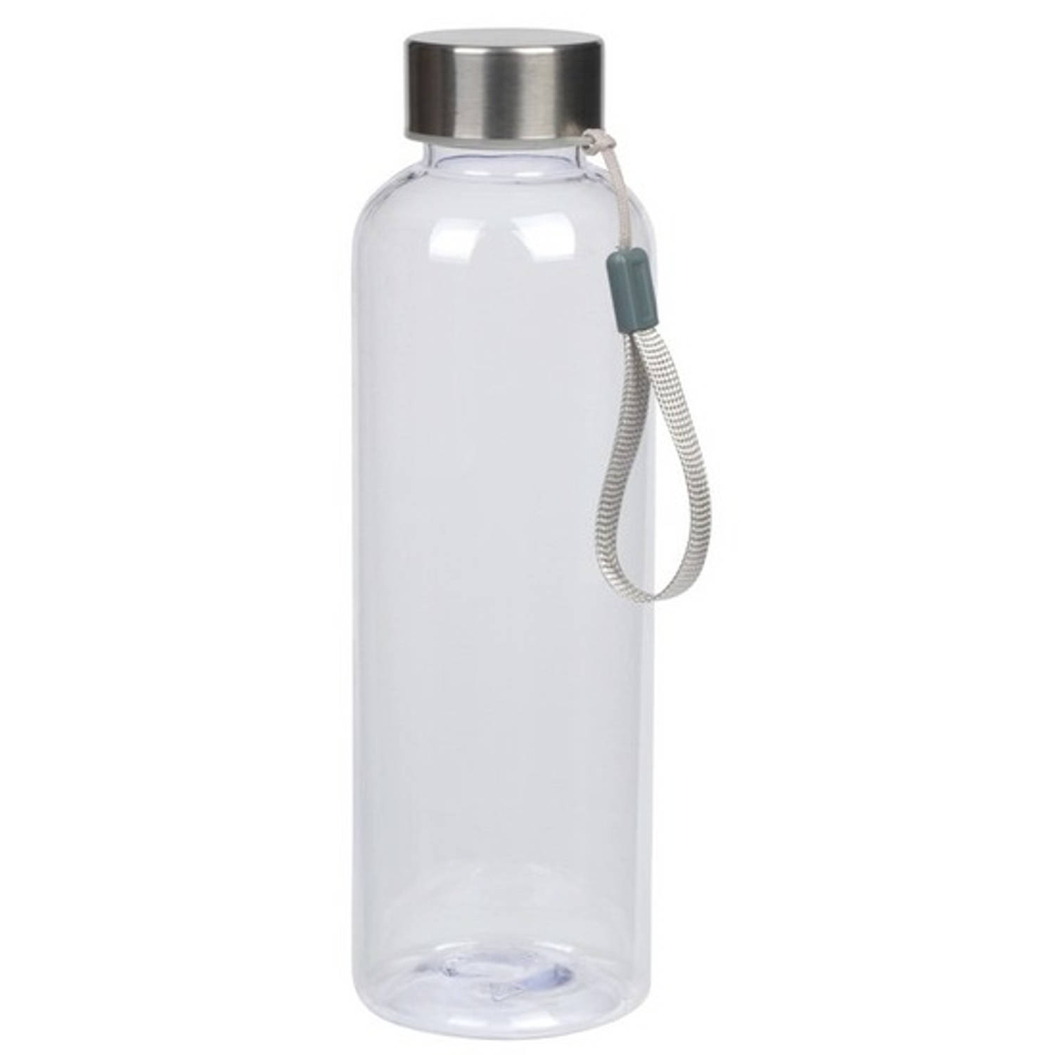 Transparante Drinkflessen-waterflessen Met Rvs Schroefdop En Nylon Polslus 550 Ml Sportfles