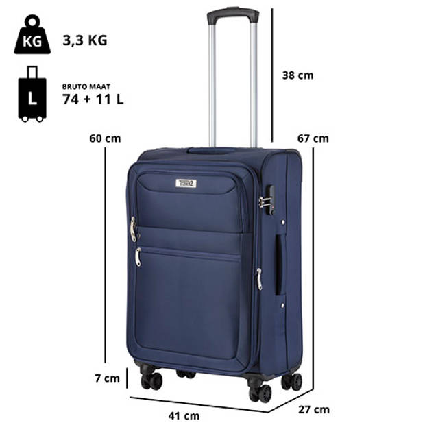 TravelZ Softspinner TSA Kofferset - 3-delige zachte Trolleyset - Blauw