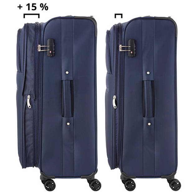 TravelZ Softspinner TSA Kofferset - 2-delig Handbagage + groot formaat - Dubbele wielen - Blauw
