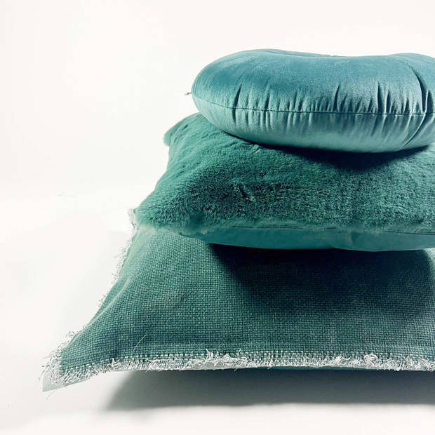 Dutch Decor - OLLY - Sierkussen rond velvet Ø40 cm - Sagebrush Green - groen