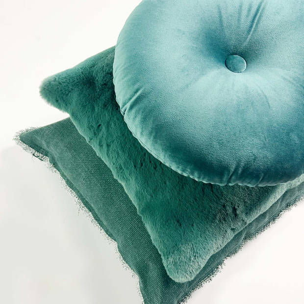 Dutch Decor - OLLY - Sierkussen rond velvet Ø40 cm - Sagebrush Green - groen