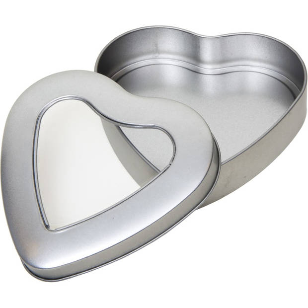 4x Zilver hart bewaarblik/opbergblik 13 cm met doorzichtig venster - Voorraadblikken