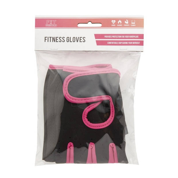 Fit Essentials fitness handschoenen zwart/roze medium