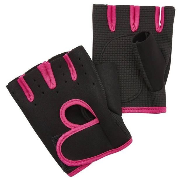 Fit Essentials fitness handschoenen zwart/roze medium