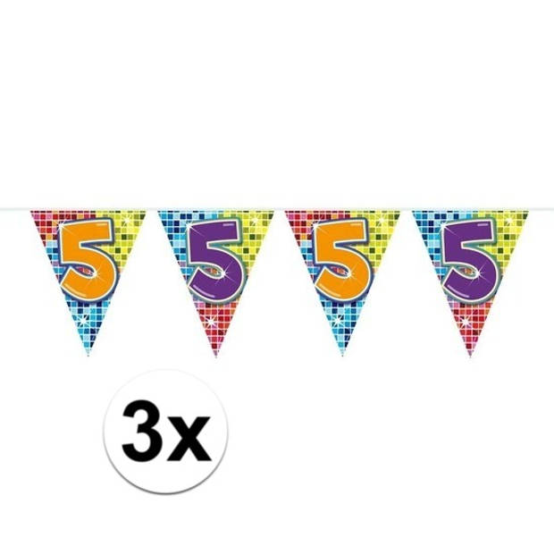 3x Mini vlaggetjeslijn slingers verjaardag versiering 5 jaar - Vlaggenlijnen