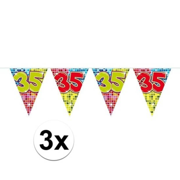 3x Mini vlaggetjeslijn slingers verjaardag versiering 35 jaar - Vlaggenlijnen