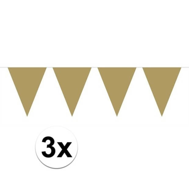 3x Mini vlaggetjeslijn / gouden slingers 300 cm - Vlaggenlijnen