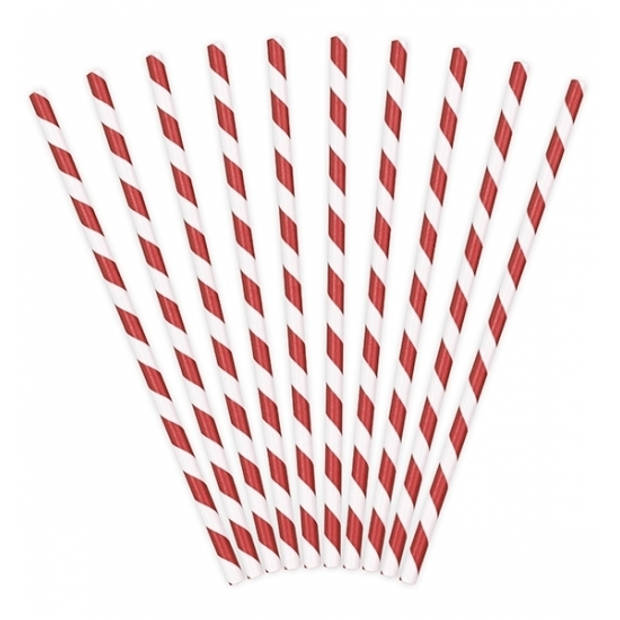 10x Rood met witte rietjes van papier - Drinkrietjes