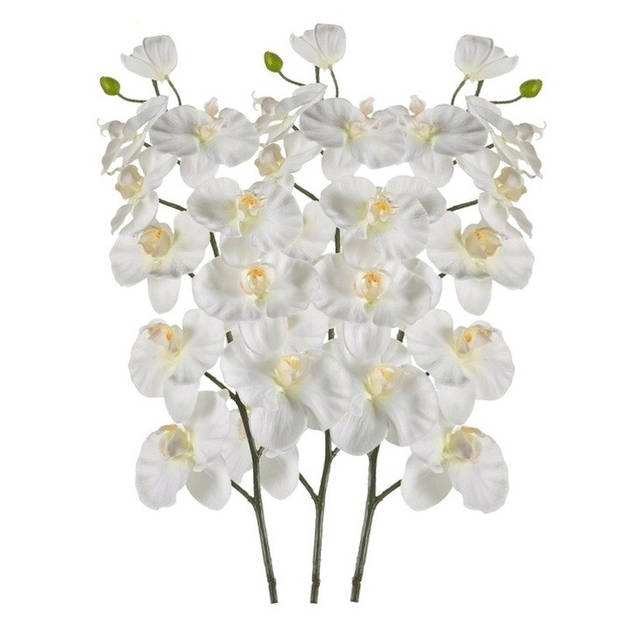 3x Phalaenopsis kunst tak 100 cm wit - Kunstbloemen