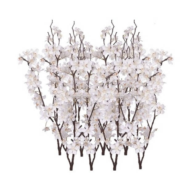 8x Stuks witte appelbloesem kunstbloem/tak met 57 bloemetjes 84 cm - Kunstbloemen