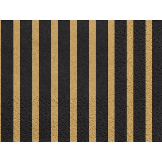 80x Zwart/goud gestreepte servetten 33 cm - Feestservetten