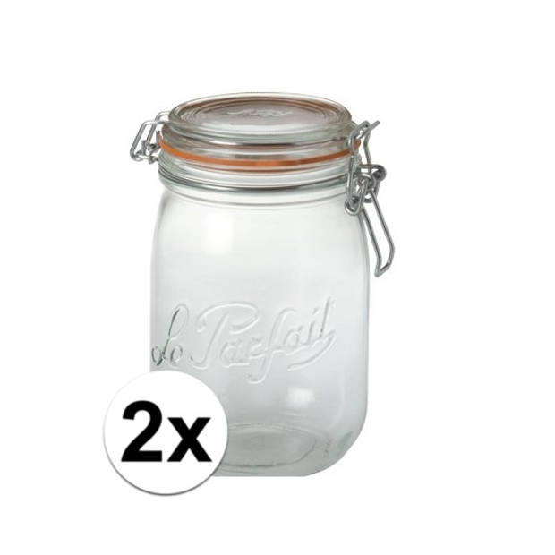 2x Luchtdichte weckpotten transparant glas 1 liter - Weckpotten