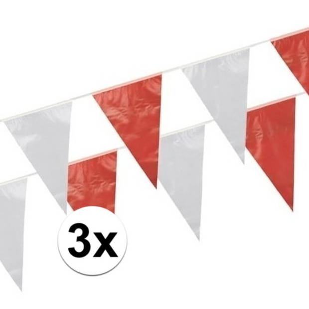 3x Rood witte vlaggetjes 10 meter - Vlaggenlijnen