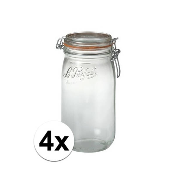 4x Luchtdichte weckpot transparant glas 1.5 liter - Weckpotten