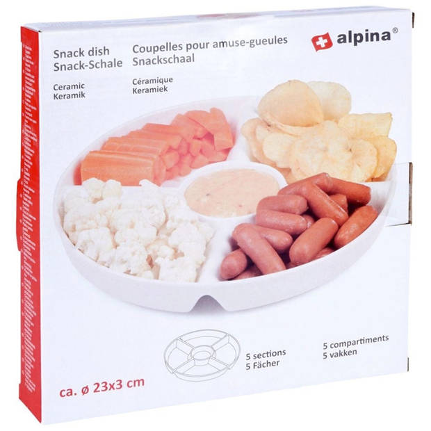 Alpina Borrelschaal - klein model - 5-vaks - 23 cm - snack schaaltje - keramiek - Snack en tapasschalen