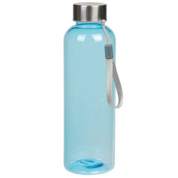 Drinkfles/waterfles lichtblauw met RVS schroefdop 550 ml - Drinkflessen