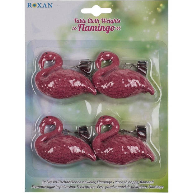 4x Tafelkleed gewichtjes flamingos 6 cm - Tafelkleedgewichten