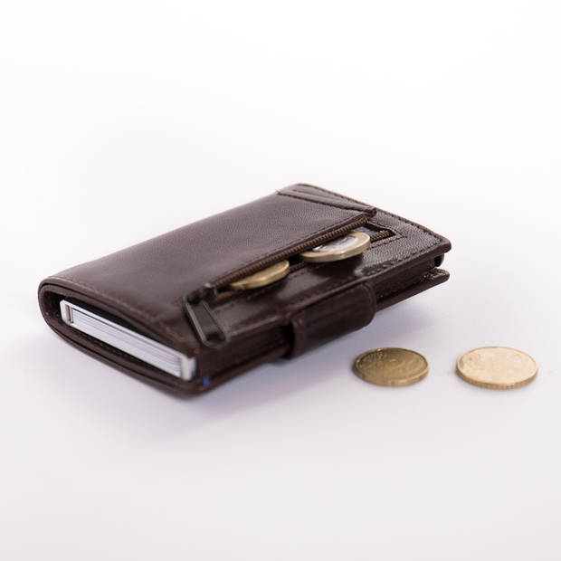 Figuretta Cardprotector met Muntvak RFID Glanzend Leder Bruin