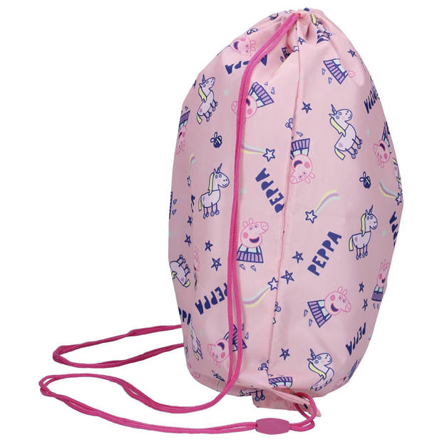 Peppa Pig gymtas/rugzak/rugtas voor kinderen - roze/blauw - polyester - 44 x 37 cm - Gymtasje - zwemtasje