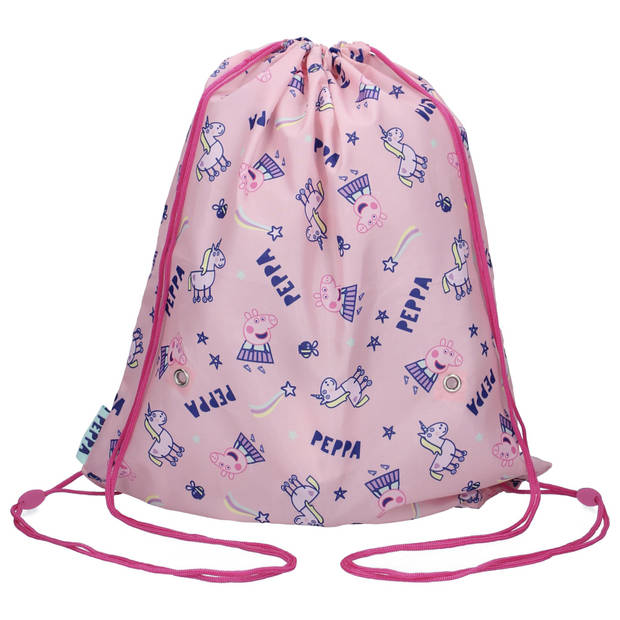 Peppa Pig gymtas/rugzak/rugtas voor kinderen - roze/blauw - polyester - 44 x 37 cm - Gymtasje - zwemtasje