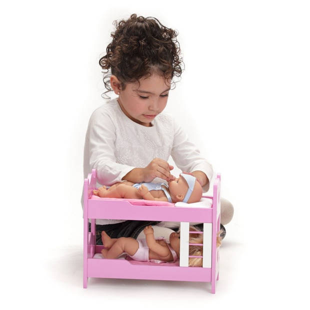 Falca babypoppen Mini Baby met houten stapelbed 28 cm roze