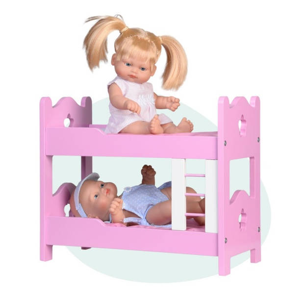 Falca babypoppen Mini Baby met houten stapelbed 28 cm roze