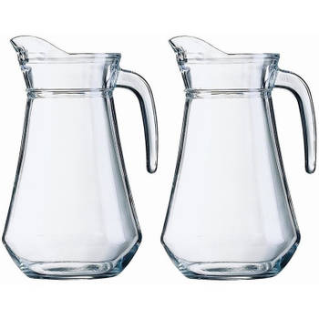 2x Sapkan/waterkan van glas 1000 ml - Schenkkannen