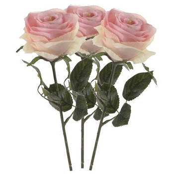 3 x Kunstbloemen steelbloem licht roze roos Simone 45 cm - Kunstbloemen